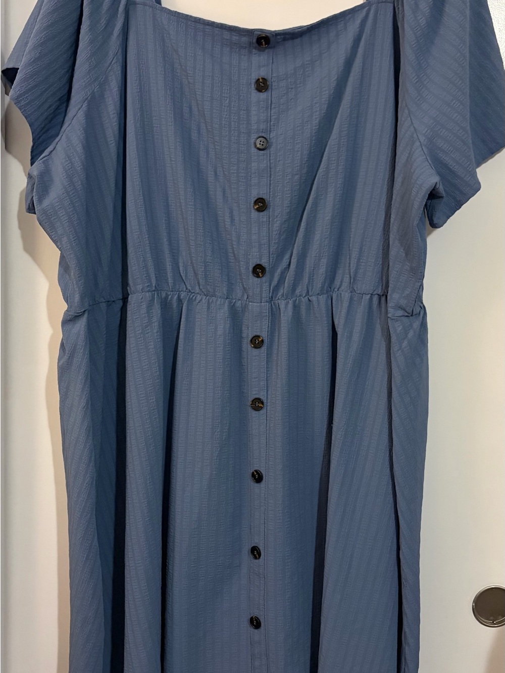 BloomChic Slate Blue Button-Front Midi Dress
